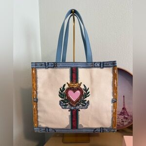 Brighton In Love We Trust Queen of Hearts Print Canvas Shoulder Purse Tote